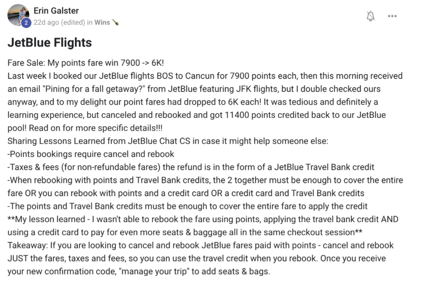 Erin Galster — JetBlue flights fare drop win